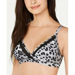 New DKNY Black Gray Leopard Bikini Top Mesh Trim Size Small Adjustable